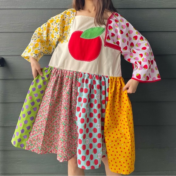 Handmade Dresses & Skirts - Handmade Fruit Paradise Flavorful Print Bandana Dress | SKU 11161 Apple